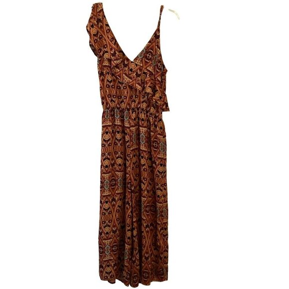 Xhilaration Jumpsuit Tribal Print Single Spaghetti Single Ruffle Sleeve Sz Small - Picture 7 of 10